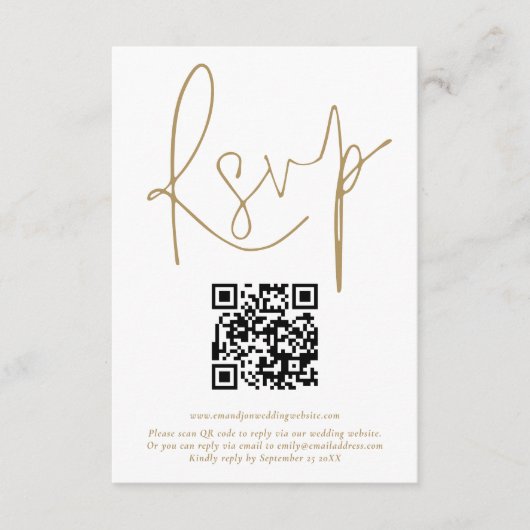 Eenvoudige QR Code Gold Script Wedding RSVP-Kaart Kaart (Voorkant)