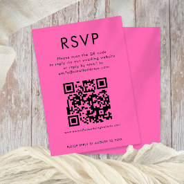 Eenvoudige QR Code Heet Roze Bruiloft RSVP Kaart
