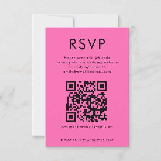 Eenvoudige QR Code Heet Roze Bruiloft RSVP Kaart (Voorkant)