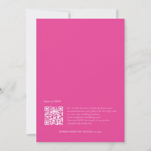 Eenvoudige QR Code Heet Roze Huwelijk Kaart (Achterkant)