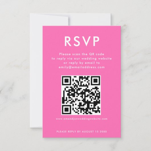 Eenvoudige QR Code Hot Roze Wit Bruiloft RSVP Kaar Kaart (Voorkant)