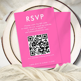 Eenvoudige QR Code Hot Roze Wit Bruiloft RSVP Kaar Kaart