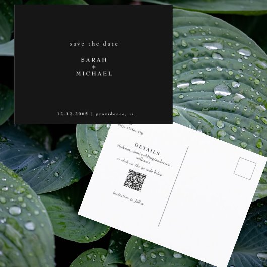 Eenvoudige QR-code Huwelijk Zwart/Wit Save the Dat Briefkaart