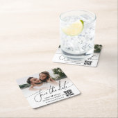 eenvoudige QR-code koppel foto save the date Kartonnen Onderzetters (Insitu)