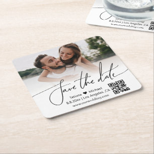 eenvoudige QR-code koppel foto save the date Kartonnen Onderzetters