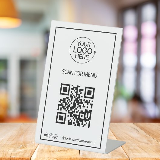 Eenvoudige QR-code Logo Contactloos Menu Social Me Reclamebord Met Voetstuk