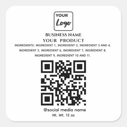 Eenvoudige QR-code logo product ingrediënten Vierkante Sticker (Voorkant)