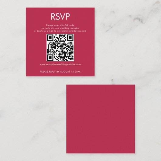 Eenvoudige QR-code Magenta Weddenschap RSVP Informatiekaartje (Voorkant / Achterkant)
