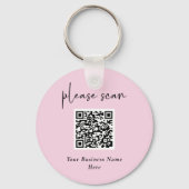 Eenvoudige QR-code met bedrijfsnaam en Logo | Roze Sleutelhanger (Voorkant)