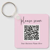 Eenvoudige QR-code met bedrijfsnaam en Logo | Roze Sleutelhanger (Voorkant)