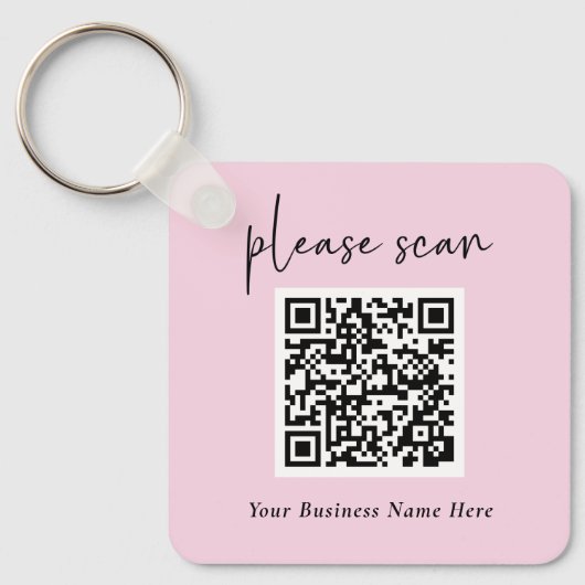Eenvoudige QR-code met bedrijfsnaam en Logo | Roze Sleutelhanger (Voorkant)