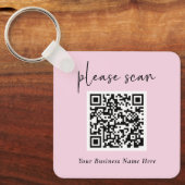 Eenvoudige QR-code met bedrijfsnaam en Logo | Roze Sleutelhanger (Voorkant)