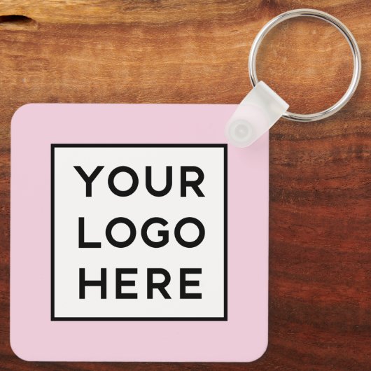 Eenvoudige QR-code met bedrijfsnaam en Logo | Roze Sleutelhanger (Achterkant)