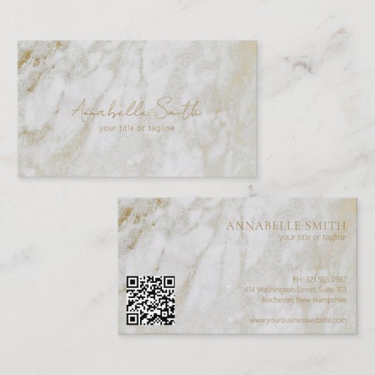 Eenvoudige QR-code Moderne legant Gold Marble Visitekaartje (Voorkant / Achterkant)