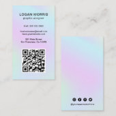 Eenvoudige QR Code Pastel Holografisch Modern Visitekaartje (Voorkant / Achterkant)