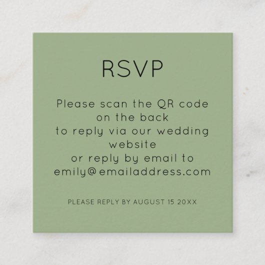 Eenvoudige QR-code Sage Green Wedding RSVP Informatiekaartje (Voorkant)