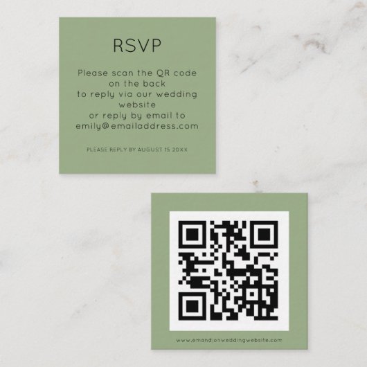 Eenvoudige QR-code Sage Green Wedding RSVP Informatiekaartje (Voorkant / Achterkant)
