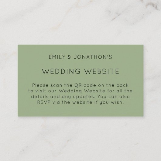 Eenvoudige QR-code Sage Green Wedding Website Informatiekaartje (Voorkant)