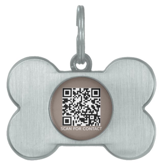 Eenvoudige QR Code scan contact info greige dog Huisdieren Naamplaatje (voorkant)