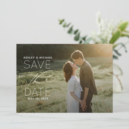 Eenvoudige QR Code Script Photo Wedding Sla de dat Aankondiging (Staand voorkant)