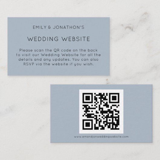 Eenvoudige QR-code Stusty Blue Wedding Website Informatiekaartje (Voorkant / Achterkant)