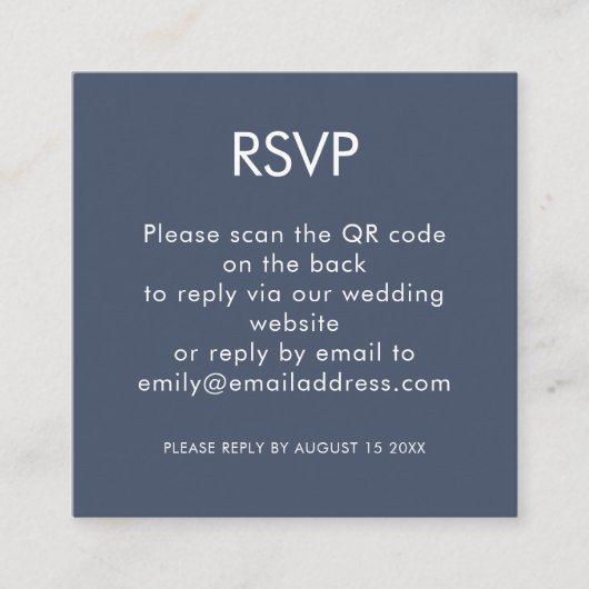 Eenvoudige QR-code Stusty Navy Blue Wedding RSVP Informatiekaartje (Voorkant)
