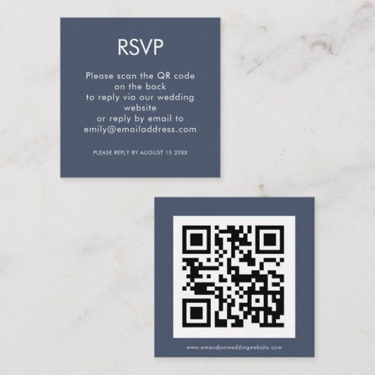 Eenvoudige QR-code Stusty Navy Blue Wedding RSVP Informatiekaartje (Voorkant / Achterkant)