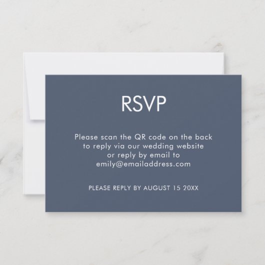 Eenvoudige QR-code Stusty Navy Blue Wedding RSVP Kaartje (Voorkant)