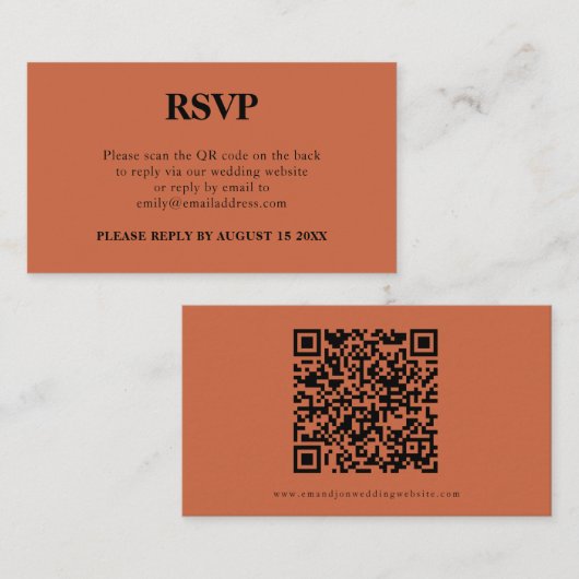 Eenvoudige QR-code Terracotta Wedding RSVP Informatiekaartje (Voorkant / Achterkant)