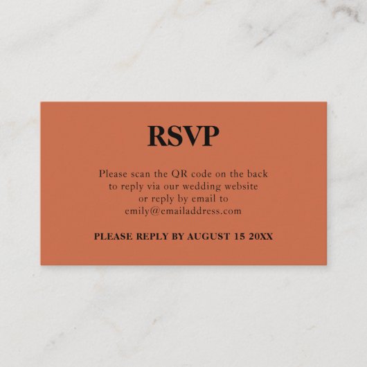 Eenvoudige QR-code Terracotta Wedding RSVP Informatiekaartje (Voorkant)