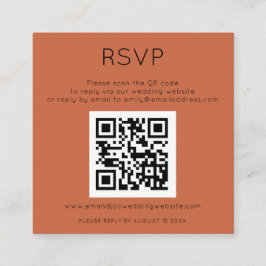 Eenvoudige QR-code Terracotta Wedding RSVP Informatiekaartje