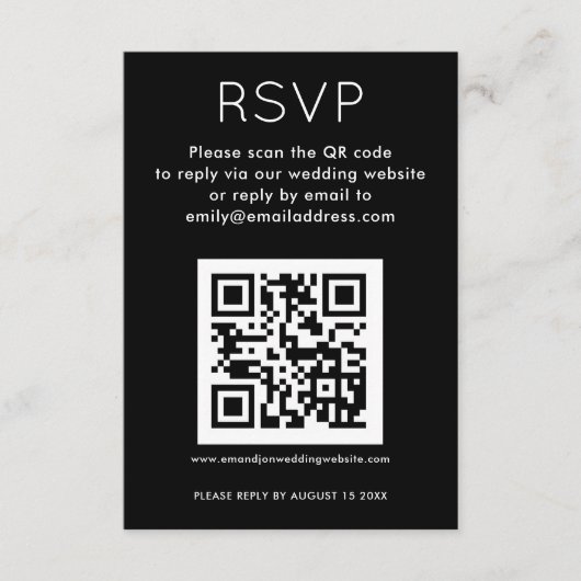 Eenvoudige QR-code White Black Wedding RSVP Informatiekaartje (Voorkant)