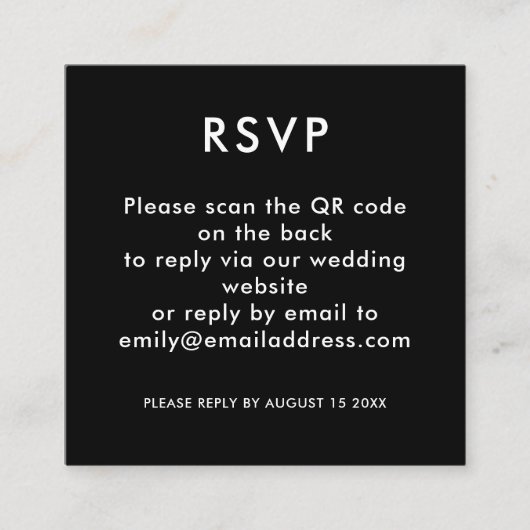 Eenvoudige QR-code White Black Wedding RSVP Informatiekaartje (Voorkant)