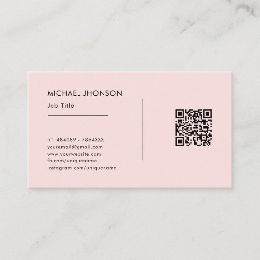 Eenvoudige QR-code Zwart & Roze Social Media Logo Visitekaartje (Voorkant)