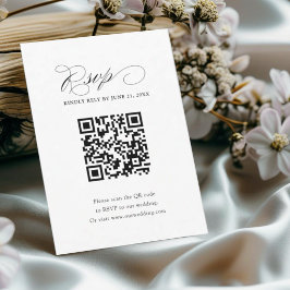 Eenvoudige QR-code zwart-wit bruiloft RSVP Kaartje
