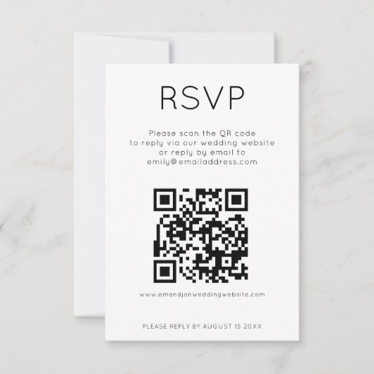 Eenvoudige QR Code Zwart Wit Huwelijk RSVP Kaart (Voorkant)