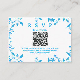 eenvoudige QR RSVP blauwe bloemrijke rustieke kaar Informatiekaartje