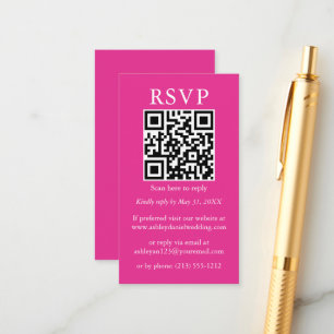 Eenvoudige QR RSVP hot-roze bruiloft minimalistisc Informatiekaartje