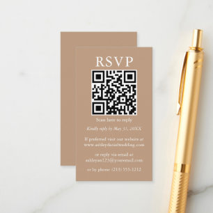 Eenvoudige QR RSVP Taupe met minimalistisch huweli Informatiekaartje