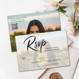 Eenvoudige Quinceanera-foto QR-code en moderne scr RSVP Kaartje