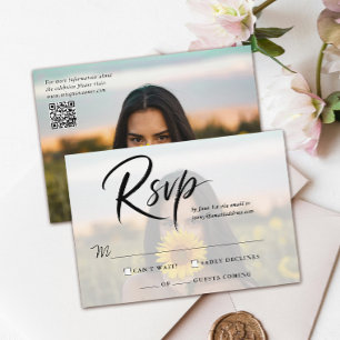 Eenvoudige Quinceanera-foto QR-code en moderne scr RSVP Kaartje