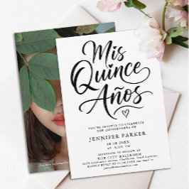 Eenvoudige Quinceanera Zwart Wit Calligrafie Foto Kaart