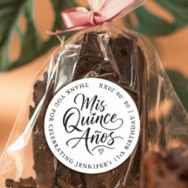 Eenvoudige Quinceanera Zwart Wit Calligrafie Foto Ronde Sticker