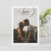 Eenvoudige rand Elegant script twee foto Save The Date (Staand voorkant)