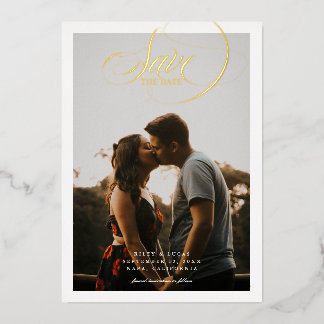 Eenvoudige rand Elegante script Save The Date Folie Uitnodiging