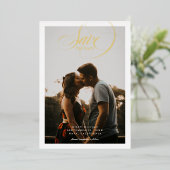 Eenvoudige rand Elegante script Save The Date Folie Uitnodiging (Staand Voorkant)
