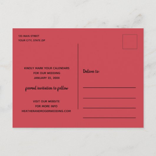 Eenvoudige rand foto bruiloft opslaan Datum Aankondigingskaart (Achterkant)