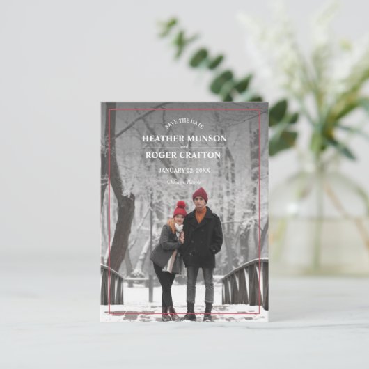 Eenvoudige rand foto bruiloft opslaan Datum Aankondigingskaart (Staand voorkant)