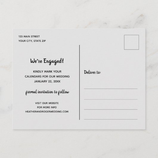 Eenvoudige rand foto bruiloft opslaan Datum Aankondigingskaart (Achterkant)