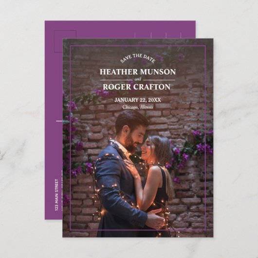 Eenvoudige rand Foto Weddenschap Sla de datum op Aankondigingskaart (Voorkant / Achterkant)